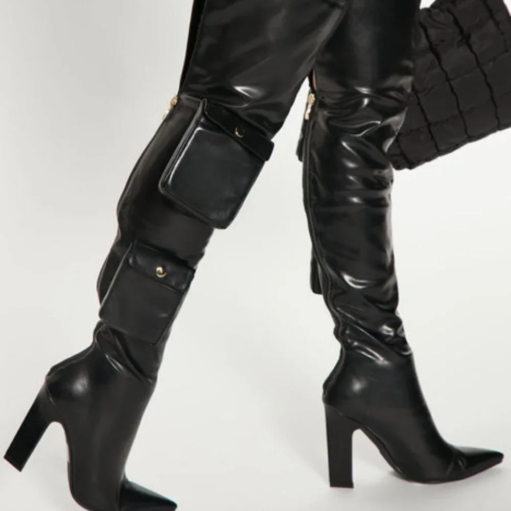 POCKETS CAN'T KEEP ME DOWN Over The Knee Pocket Boots - Black ( BRAND NEW!)